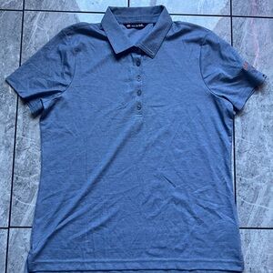 Travis Mathew Mens Blue/Gray Short Sleeve Polo Shirt Jameson Orange Logo SizeXL